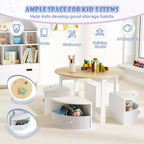Set tavolo e 4 sedie per bambini Costway, tavolo rotondo impilabile, mobili per bambini, grigio/naturale