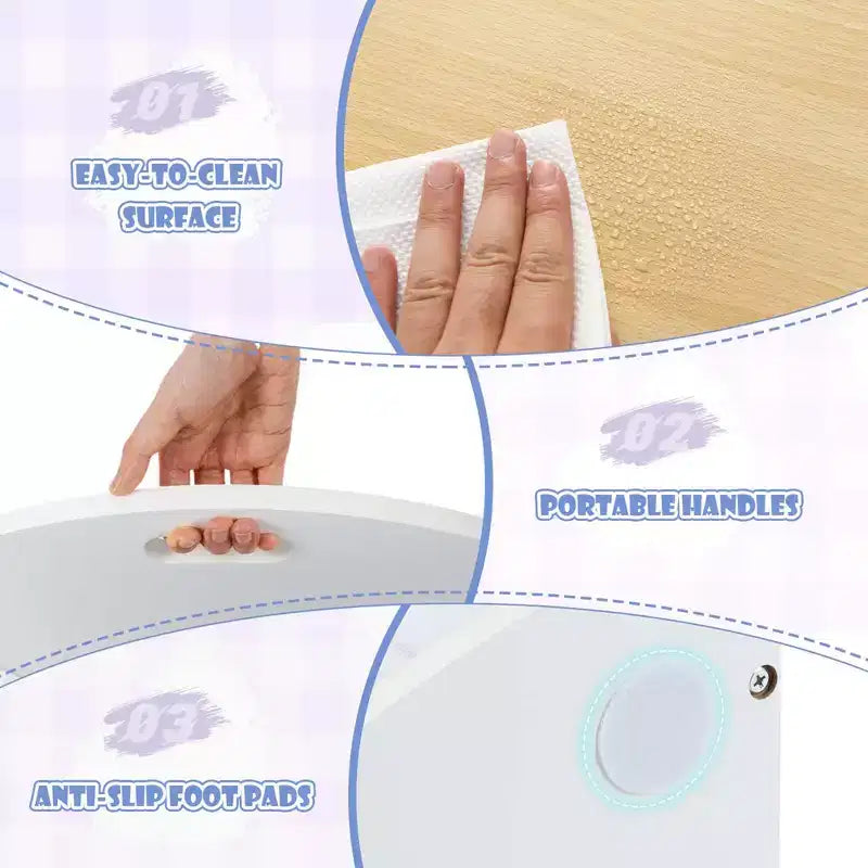 Set tavolo e 4 sedie per bambini Costway, tavolo rotondo impilabile, mobili per bambini, grigio/naturale
