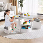 Set tavolo e 4 sedie per bambini Costway, tavolo rotondo impilabile, mobili per bambini, grigio/naturale