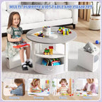 Set tavolo e 4 sedie per bambini Costway, tavolo rotondo impilabile, mobili per bambini, grigio/naturale