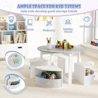 Set tavolo e 4 sedie per bambini Costway, tavolo rotondo impilabile, mobili per bambini, grigio/naturale