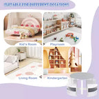 Set tavolo e 4 sedie per bambini Costway, tavolo rotondo impilabile, mobili per bambini, grigio/naturale