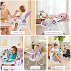 Seggiolone per neonati, seggiolone pieghevole per neonati con vassoio rimovibile, altezza e reclinazione regolabili, seggiolone per neonati e bambini piccoli