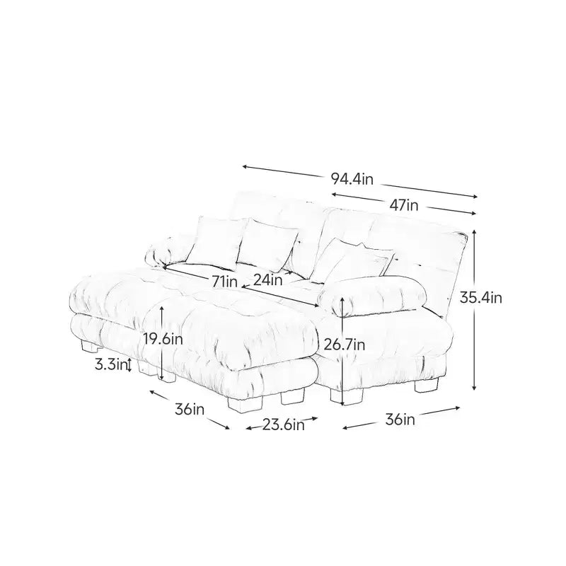 Divano Letto Cloud Couch per Soggiorno, Divano a 2 Posti in ciniglia con 2 Cuscini Lombari e 2 Cuscini Decorativi, Divano Imbottito con Braccioli Larghi e 2 Pouf