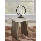Tavolino da salotto quadrato contemporaneo Brendalhouse di Signature Design by Ashley – Piano effetto cemento con base in legno di mango, marrone chiaro
