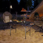 Tavolo da campeggio pieghevole Outsunny, 137 cm, portatile con 2 pannelli laterali, tavolo da esterno in metallo regolabile in altezza per picnic, barbecue, feste