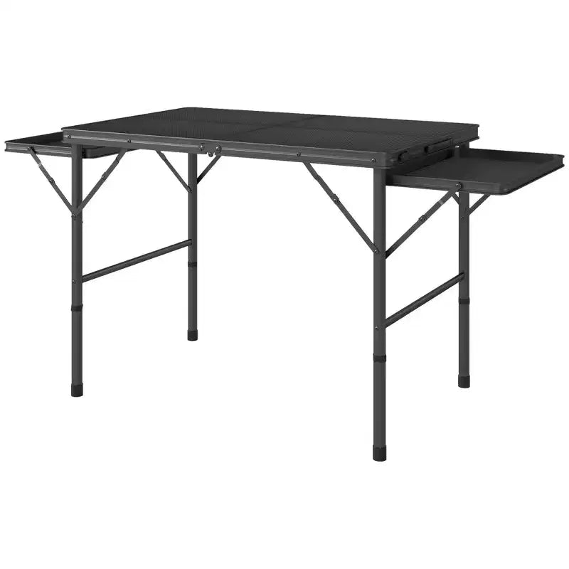 Tavolo da campeggio pieghevole Outsunny, 137 cm, portatile con 2 pannelli laterali, tavolo da esterno in metallo regolabile in altezza per picnic, barbecue, feste