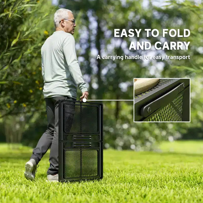 Tavolo da campeggio pieghevole Outsunny, 137 cm, portatile con 2 pannelli laterali, tavolo da esterno in metallo regolabile in altezza per picnic, barbecue, feste