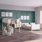 Letto a Castello per Bambini Emma e Oliver con Funzione Convertibile, Struttura in Legno Massello e Scaletta Facile da Salire, Nessuna Rete a Molle Richiesta