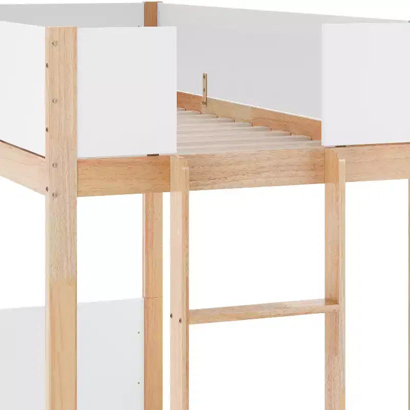 Letto a Castello per Bambini Emma e Oliver con Funzione Convertibile, Struttura in Legno Massello e Scaletta Facile da Salire, Nessuna Rete a Molle Richiesta