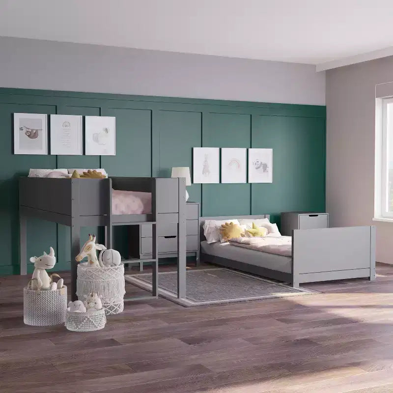 Letto a Castello per Bambini Emma e Oliver con Funzione Convertibile, Struttura in Legno Massello e Scaletta Facile da Salire, Nessuna Rete a Molle Richiesta