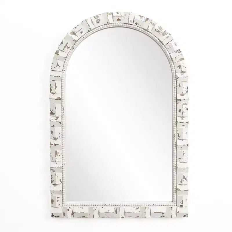 LuxenHome Distressed White Arch Rectangle 36-Inch Tall Wall Mirror, Accent and Vanity