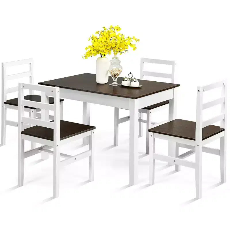 Set da pranzo Costway 5 pezzi in legno massello Tavolo da cucina e 4 sedie