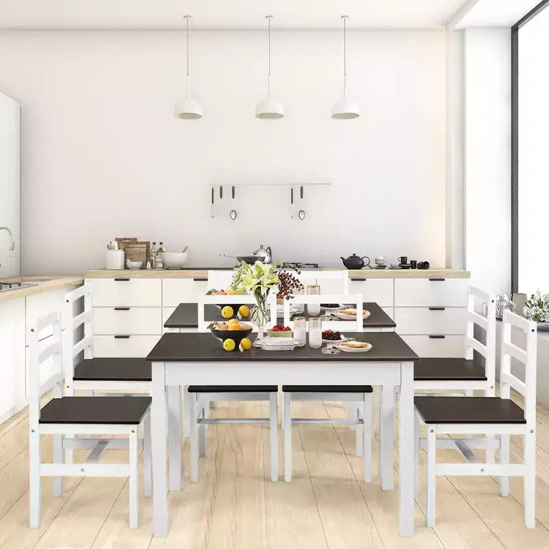 Set da pranzo Costway 5 pezzi in legno massello Tavolo da cucina e 4 sedie