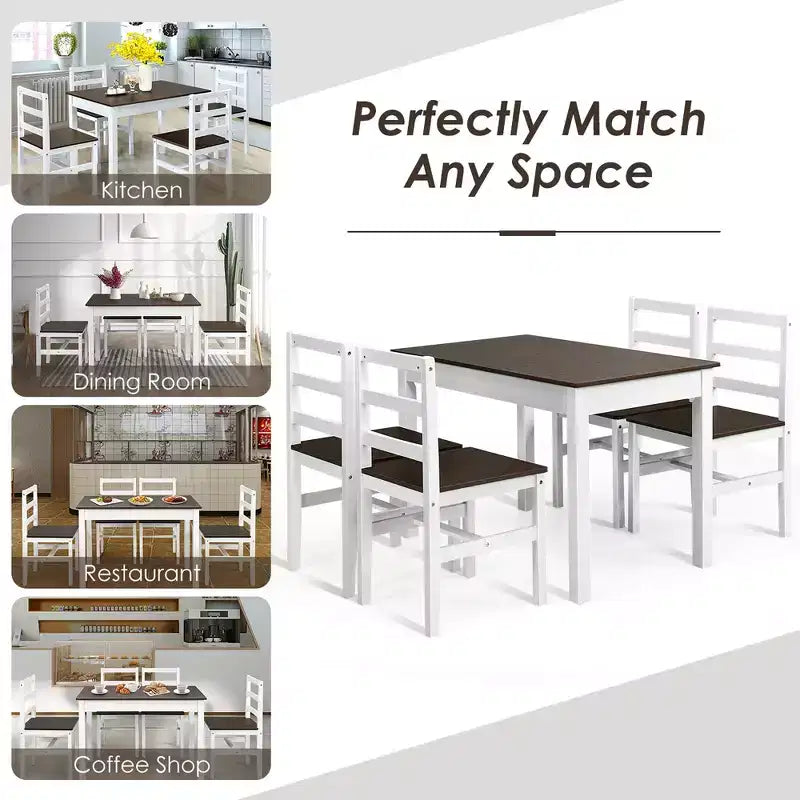 Set da pranzo Costway 5 pezzi in legno massello Tavolo da cucina e 4 sedie