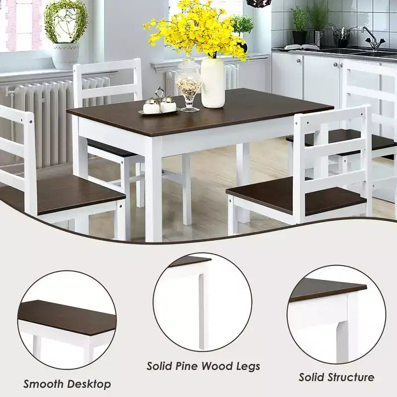 Set da pranzo Costway 5 pezzi in legno massello Tavolo da cucina e 4 sedie