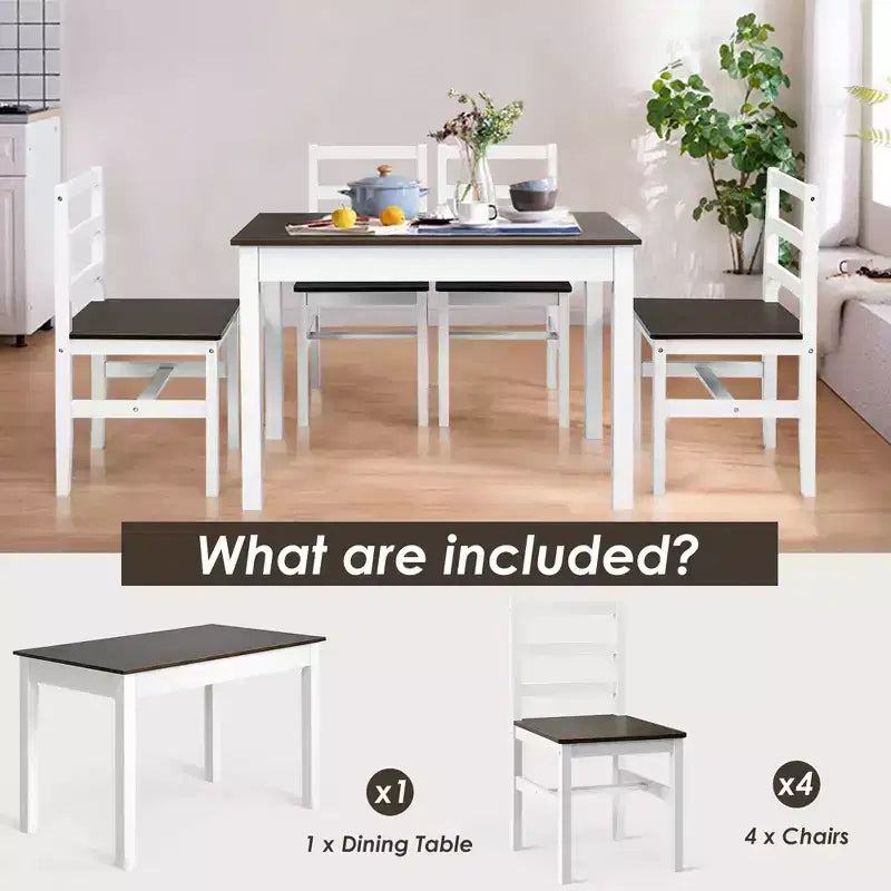 Set da pranzo Costway 5 pezzi in legno massello Tavolo da cucina e 4 sedie