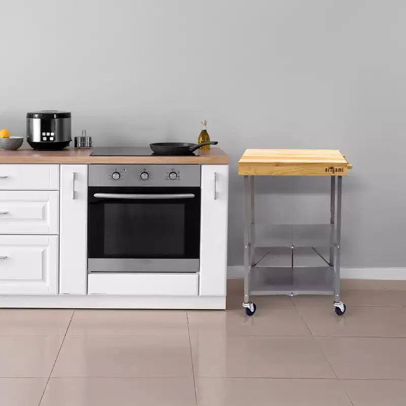 Carrello da Cucina Pieghevole Origami, Carrello di Servizio con Ruote e Ripiani, Tavolo da Lavoro Portatile per Cucina, Sala da Pranzo e Patio