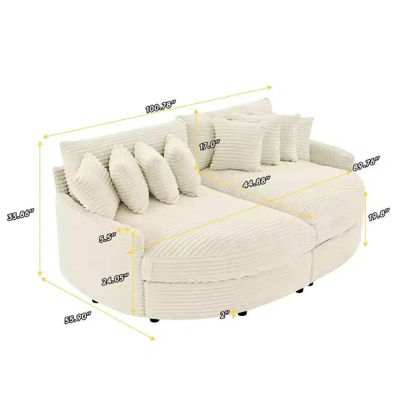 Divano Sezionale Hyleory in Velluto a Coste con Chaise Longue Sinistra e Destra Oversize e 8 Cuscini, Divano Convertibile Imbottito