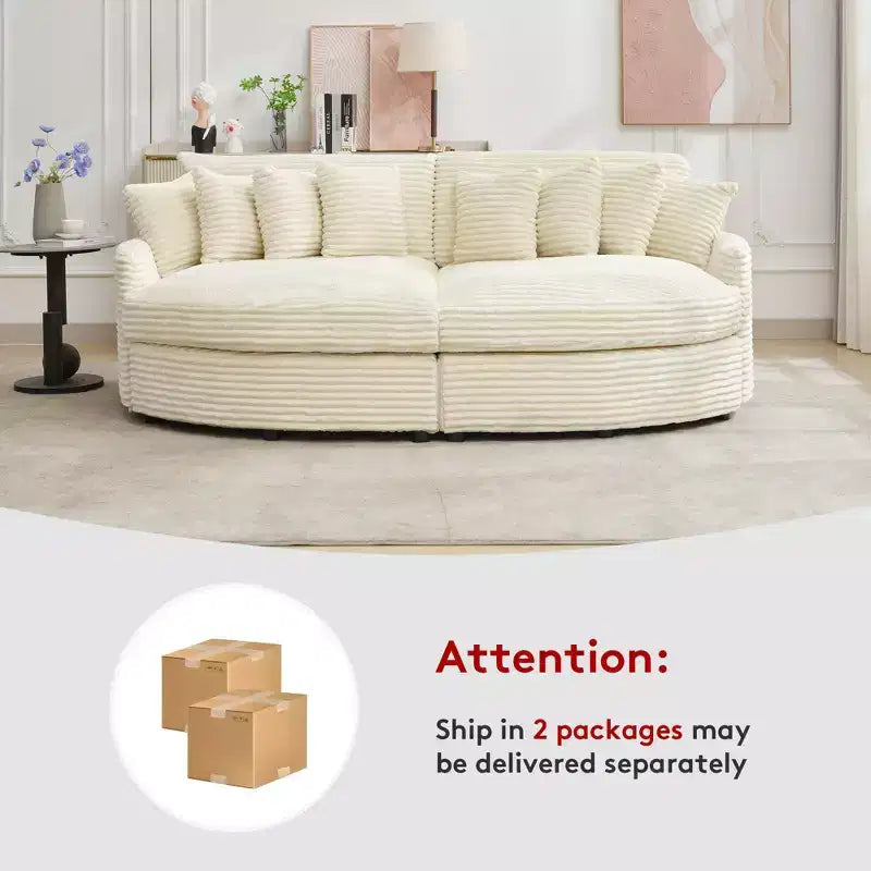 Divano Sezionale Hyleory in Velluto a Coste con Chaise Longue Sinistra e Destra Oversize e 8 Cuscini, Divano Convertibile Imbottito