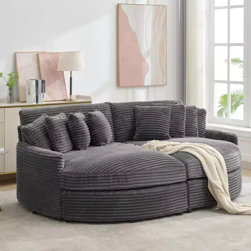 Divano Sezionale Hyleory in Velluto a Coste con Chaise Longue Sinistra e Destra Oversize e 8 Cuscini, Divano Convertibile Imbottito