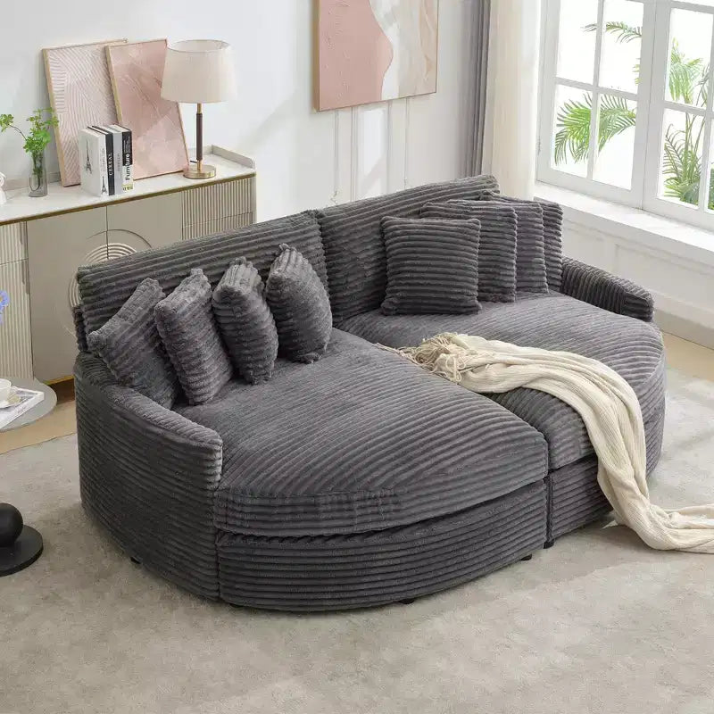Divano Sezionale Hyleory in Velluto a Coste con Chaise Longue Sinistra e Destra Oversize e 8 Cuscini, Divano Convertibile Imbottito