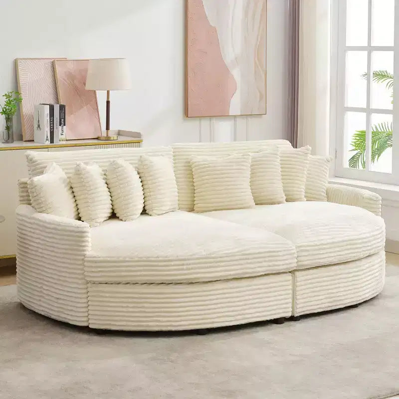 Divano Sezionale Hyleory in Velluto a Coste con Chaise Longue Sinistra e Destra Oversize e 8 Cuscini, Divano Convertibile Imbottito