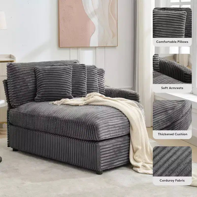 Divano Sezionale Hyleory in Velluto a Coste con Chaise Longue Sinistra e Destra Oversize e 8 Cuscini, Divano Convertibile Imbottito