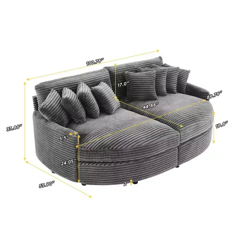 Divano Sezionale Hyleory in Velluto a Coste con Chaise Longue Sinistra e Destra Oversize e 8 Cuscini, Divano Convertibile Imbottito