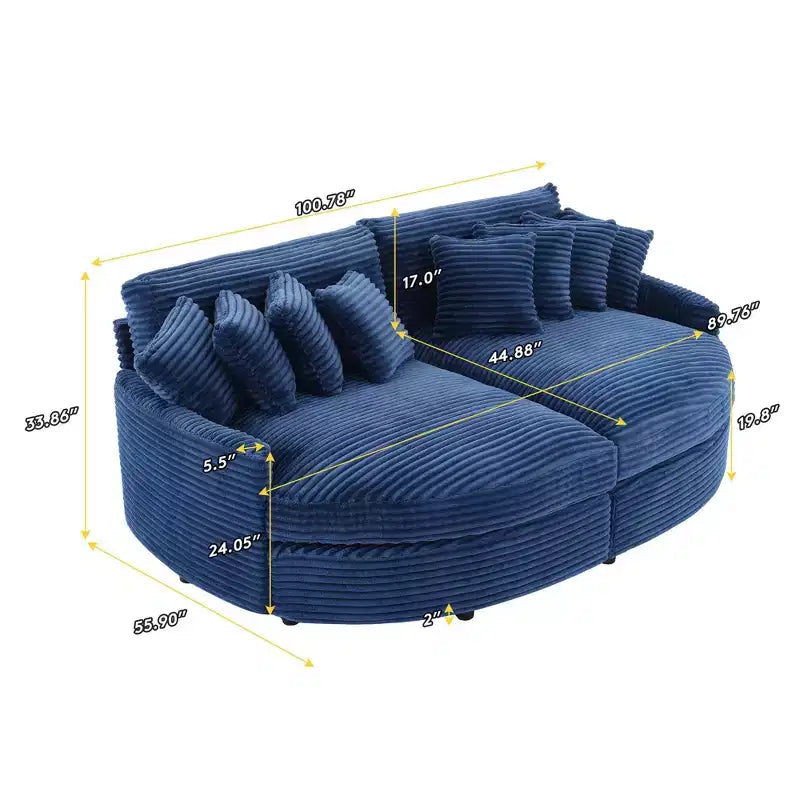 Divano Sezionale Hyleory in Velluto a Coste con Chaise Longue Sinistra e Destra Oversize e 8 Cuscini, Divano Convertibile Imbottito