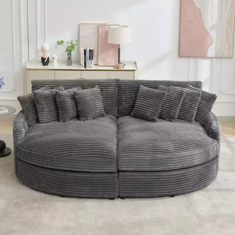 Divano Sezionale Hyleory in Velluto a Coste con Chaise Longue Sinistra e Destra Oversize e 8 Cuscini, Divano Convertibile Imbottito