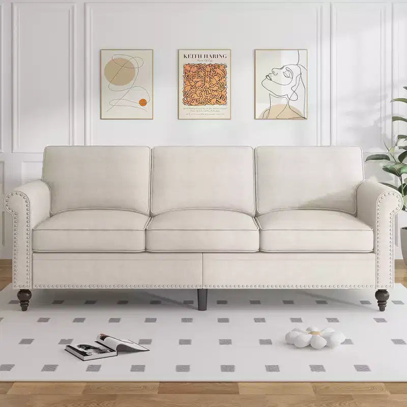 Set divano da soggiorno Mjkone 3 pezzi in lino, moderno divano a 3 posti e divano a due posti e set poltrona singola