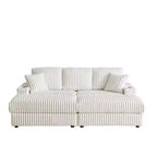 Divano 3 posti in velluto a coste da 84 pollici con 3 cuscini per lo schienale, 2 cuscini decorativi, 2 pouf, 2 vani portaoggetti e scanalature portabicchieri