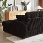 Divano 3 posti in velluto a coste da 84 pollici con 3 cuscini per lo schienale, 2 cuscini decorativi, 2 pouf, 2 vani portaoggetti e scanalature portabicchieri