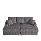 Divano 3 posti in velluto a coste da 84 pollici con 3 cuscini per lo schienale, 2 cuscini decorativi, 2 pouf, 2 vani portaoggetti e scanalature portabicchieri