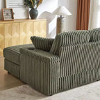 Divano 3 posti in velluto a coste da 84 pollici con 3 cuscini per lo schienale, 2 cuscini decorativi, 2 pouf, 2 vani portaoggetti e scanalature portabicchieri
