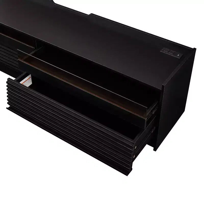 Mobile porta TV moderno Mobile TV con 4 cassetti, porte di ricarica e illuminazione LED ambientale, naturale/noce/nero-Christopher Knight Home