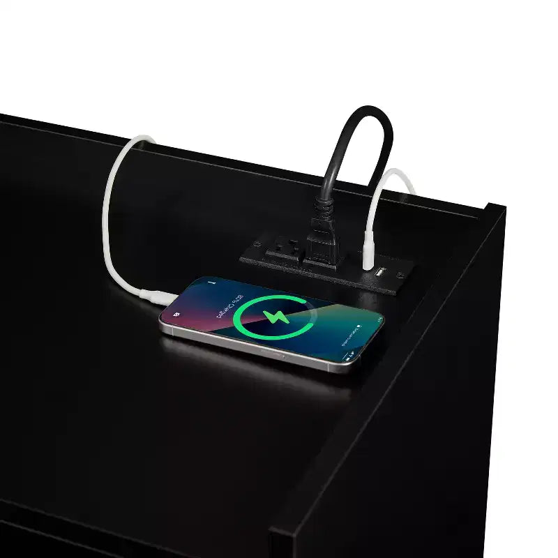 Mobile porta TV moderno Mobile TV con 4 cassetti, porte di ricarica e illuminazione LED ambientale, naturale/noce/nero-Christopher Knight Home