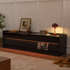 Mobile porta TV moderno Mobile TV con 4 cassetti, porte di ricarica e illuminazione LED ambientale, naturale/noce/nero-Christopher Knight Home