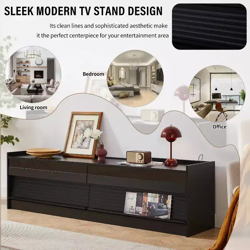 Mobile porta TV moderno Mobile TV con 4 cassetti, porte di ricarica e illuminazione LED ambientale, naturale/noce/nero-Christopher Knight Home