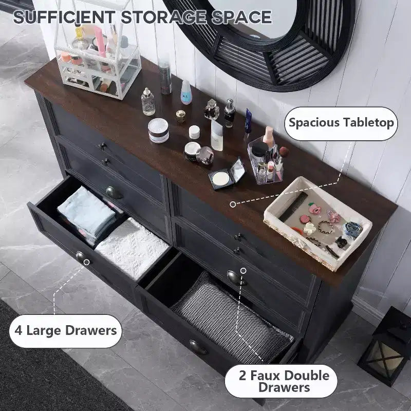 SinCiDo Cassettiera da Fattoria con 6 Cassetti, Cassettiera Verticale Larga 58 cm, Organizer per Armadio con Cassetti, 2 Diverse Misure di Cassetti per Soggiorno