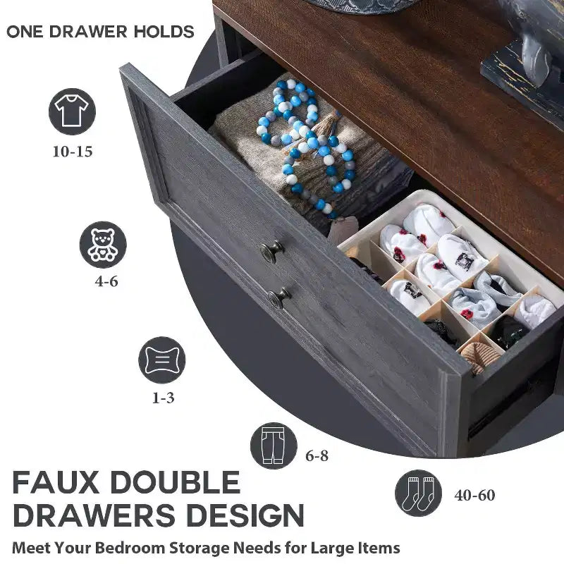 SinCiDo Cassettiera da Fattoria con 6 Cassetti, Cassettiera Verticale Larga 58 cm, Organizer per Armadio con Cassetti, 2 Diverse Misure di Cassetti per Soggiorno