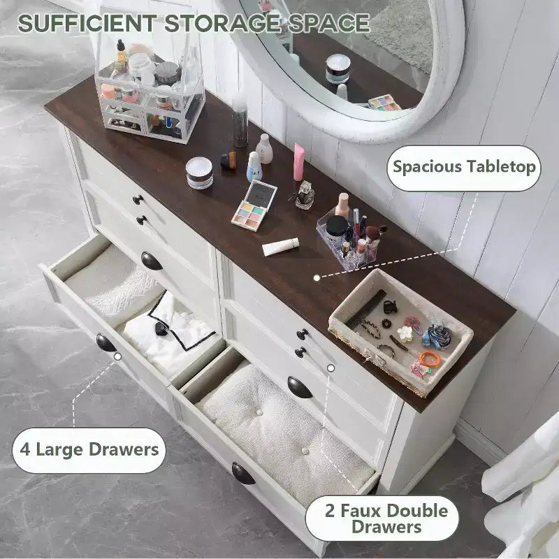 SinCiDo Cassettiera da Fattoria con 6 Cassetti, Cassettiera Verticale Larga 58 cm, Organizer per Armadio con Cassetti, 2 Diverse Misure di Cassetti per Soggiorno