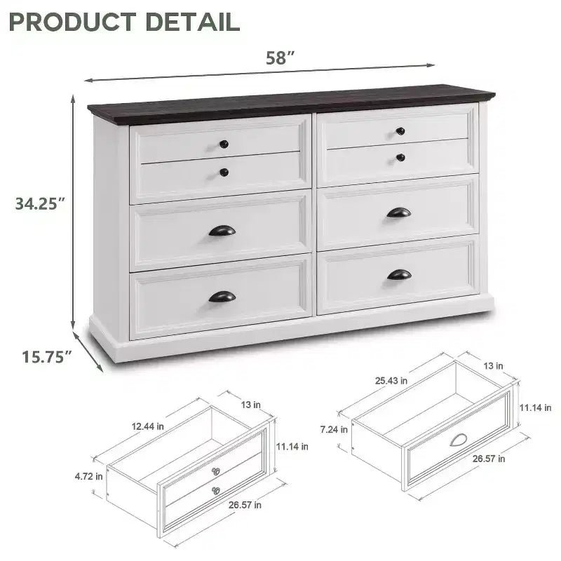 SinCiDo Cassettiera da Fattoria con 6 Cassetti, Cassettiera Verticale Larga 58 cm, Organizer per Armadio con Cassetti, 2 Diverse Misure di Cassetti per Soggiorno