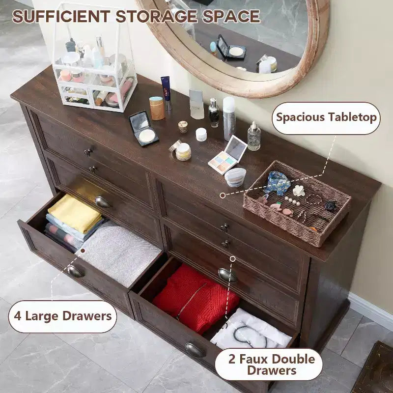 SinCiDo Cassettiera da Fattoria con 6 Cassetti, Cassettiera Verticale Larga 58 cm, Organizer per Armadio con Cassetti, 2 Diverse Misure di Cassetti per Soggiorno
