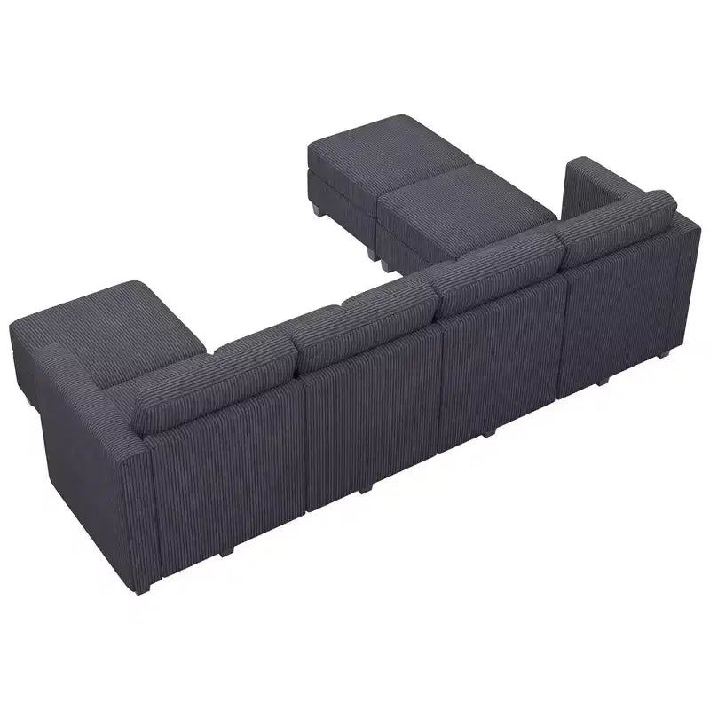 Divano componibile modulare Belffin con pouf contenitore, divano componibile a U in velluto a coste con chaise longue, divano componibile moderno convertibile