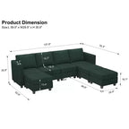 Divano componibile modulare Belffin con pouf contenitore, divano componibile a U in velluto a coste con chaise longue, divano componibile moderno convertibile
