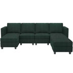 Divano componibile modulare Belffin con pouf contenitore, divano componibile a U in velluto a coste con chaise longue, divano componibile moderno convertibile