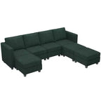 Divano componibile modulare Belffin con pouf contenitore, divano componibile a U in velluto a coste con chaise longue, divano componibile moderno convertibile