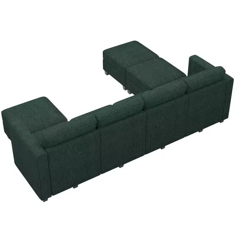 Divano componibile modulare Belffin con pouf contenitore, divano componibile a U in velluto a coste con chaise longue, divano componibile moderno convertibile